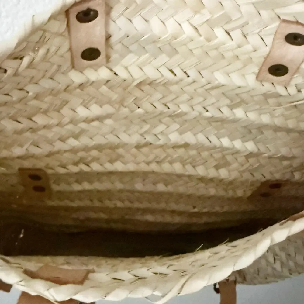 BOUTIQUE | Rattan Woven Wicker Basket Style Backpack Tote Bag Leather Straps - Picture 5 of 7